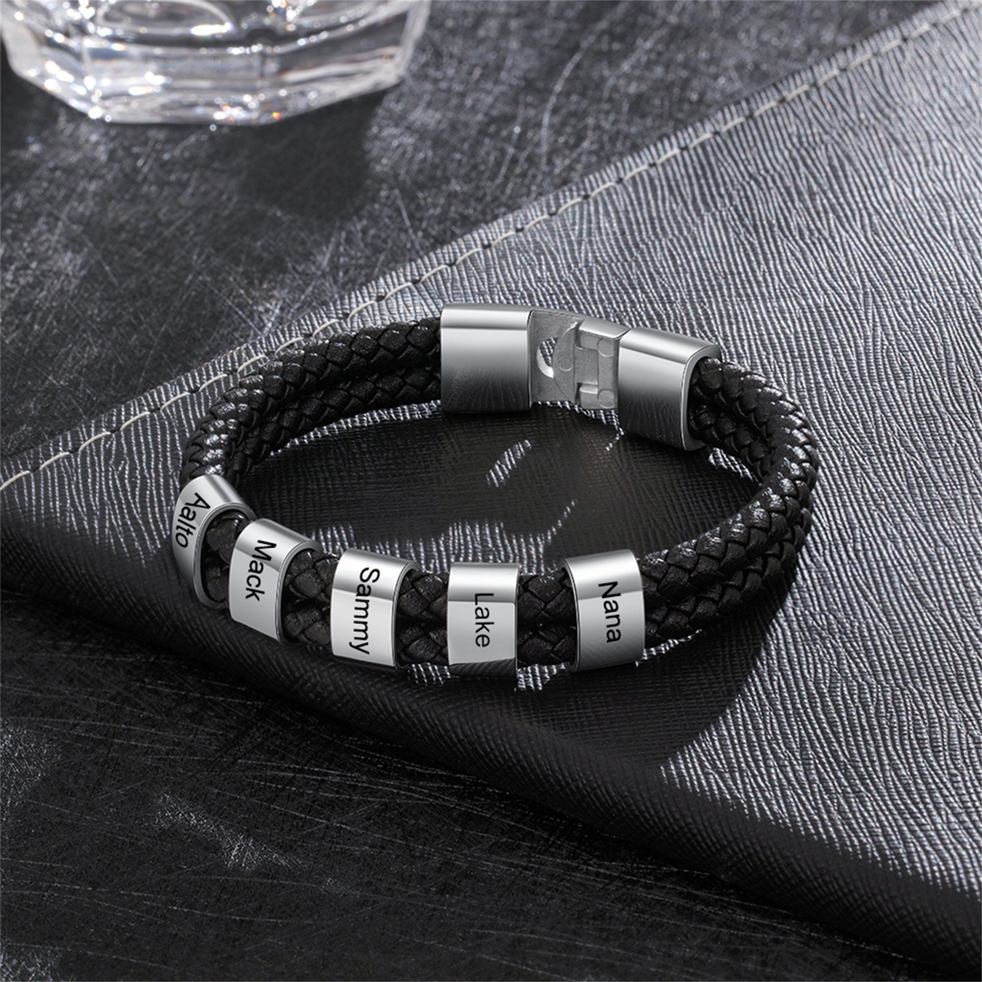 Personalized Infinity Bracelet For Men - Custom Name Leather Bracelet, Dad Gift, Stainless Steel - View #6