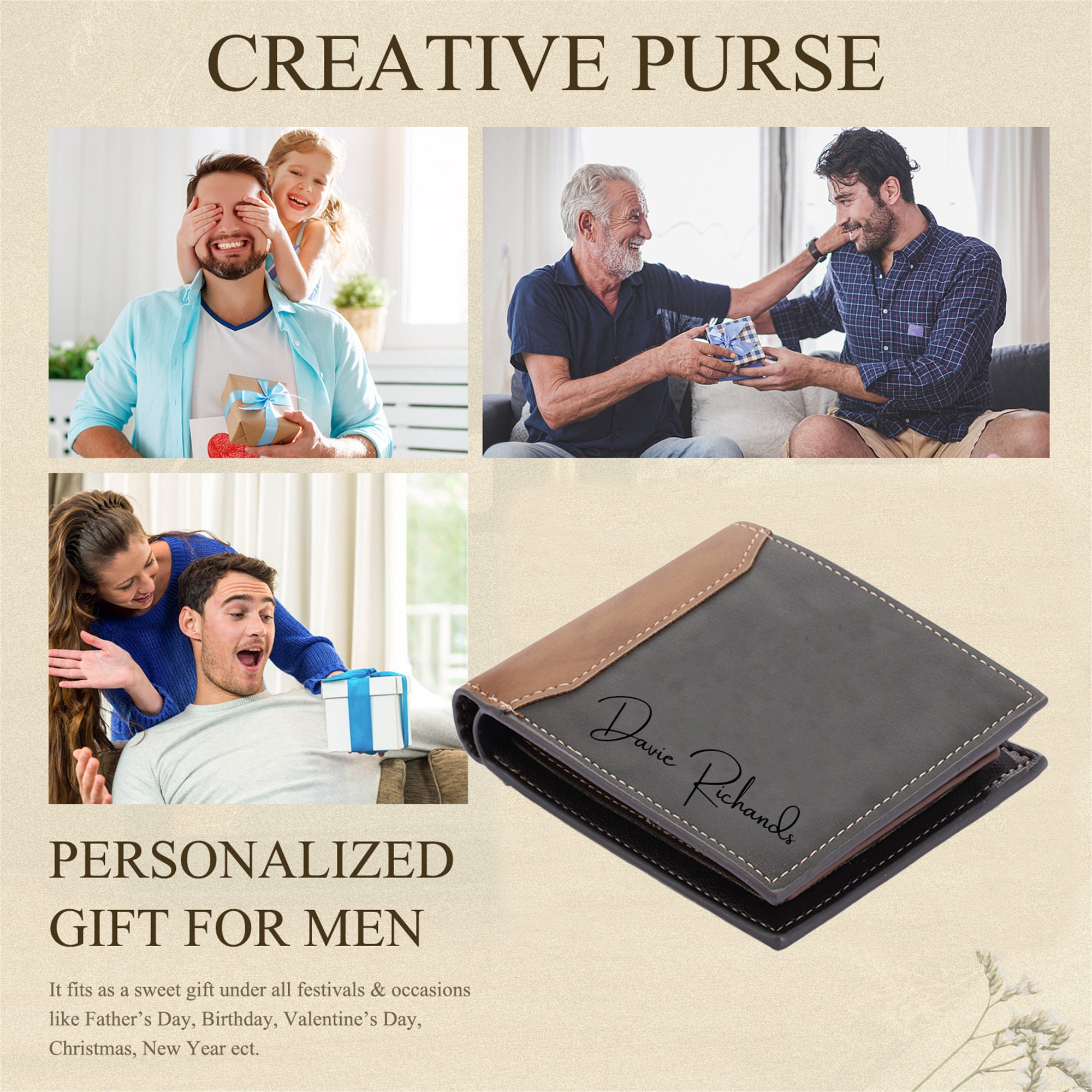 Discover Custom Gift Set for Men, Personalized Engraved Leather Wallet