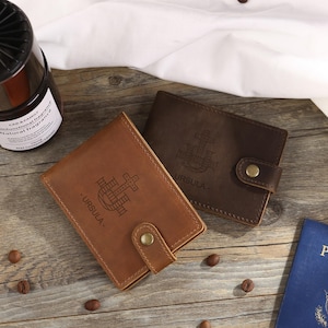 Portefeuille fin personnalisé en cuir, portefeuille avec poche frontale pour homme, porte-cartes de crédit à monogramme, portefeuille avec nom gravé, support pour carte d'identité, cadeau fête des pères