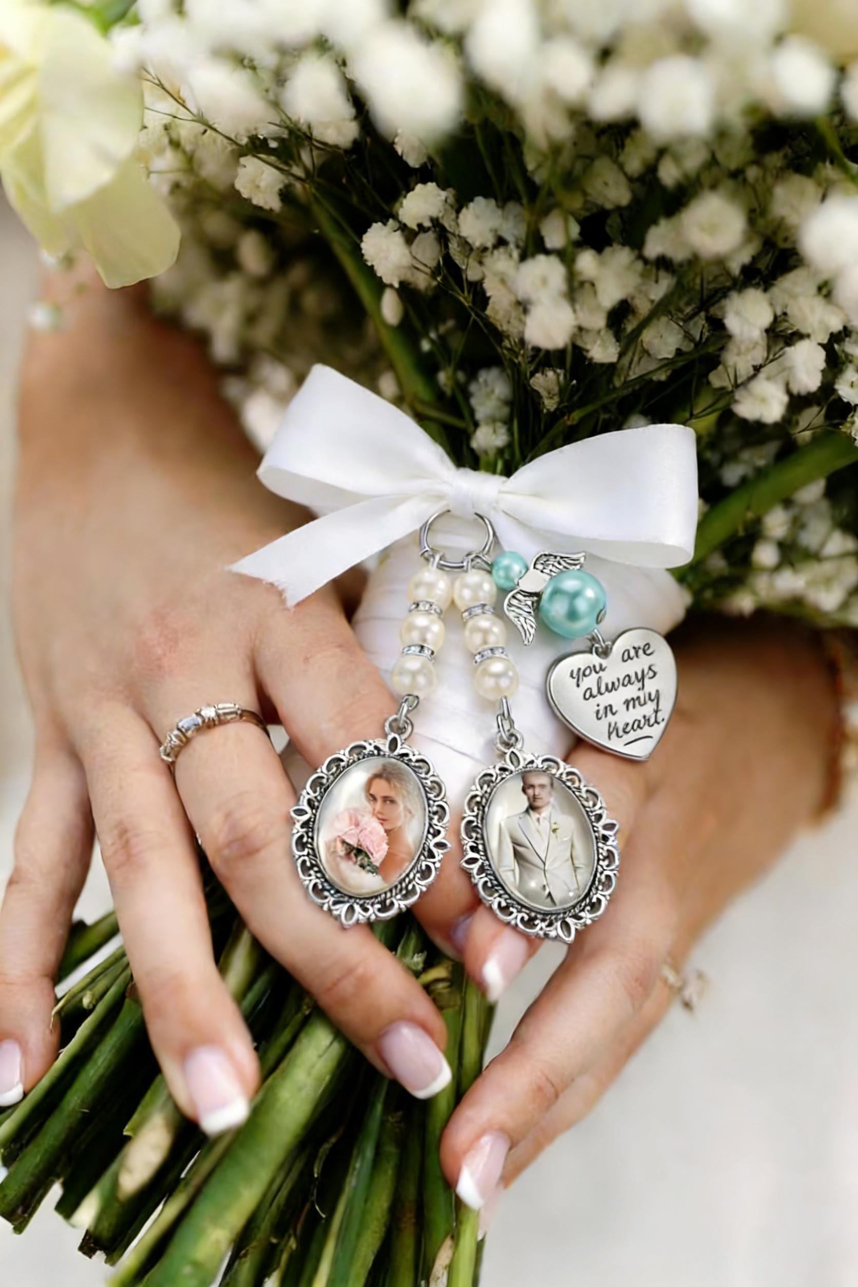 WANDIC Strass foto bedels, 4 stuks zilveren ronde geheugen medaillon hanger bruids bruiloft boeket bedels voor foto of decoratie, 30 mm
