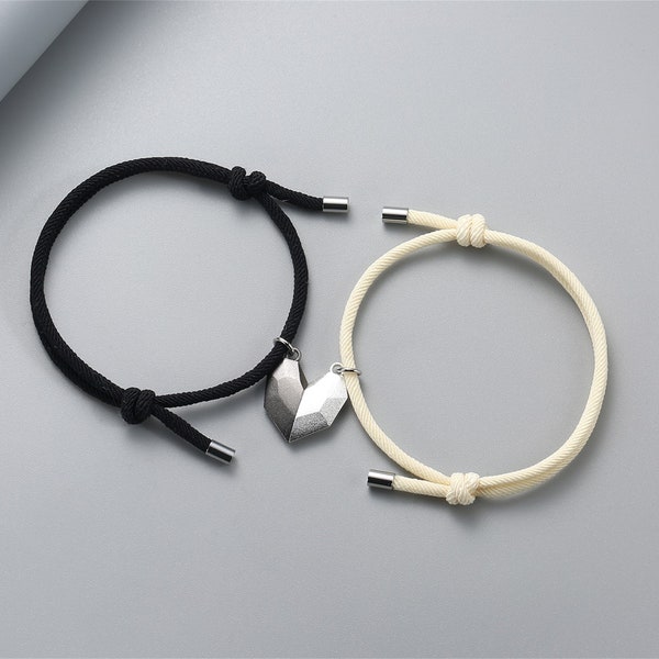 Magnetic Heart Couple Braided Bracelet,Custom Letter Couple Bracelet,Matching Magnetic Charm Bracelet,Long Distance Relationship Gift
