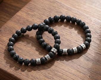 Personalized Mens Lava Beaded Bracelet,Custom Dad Bracelet with Kids Names,Engraved Jewelry,Fathers Day Gift for Husband,Gift for Grandpa