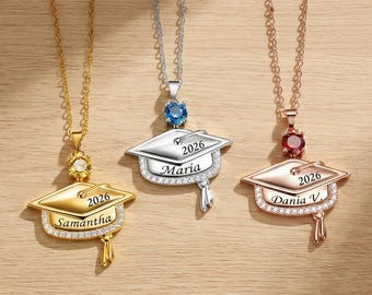 Abitur Graduierung Halskette 2026, Benutzerdefinierte Name Abschlussfeier Schmuck, Birthstone Grad Geschenk für sie, Senior 2026 Klasse Geschenk, Tochter