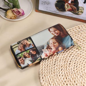 Farbdruck Fotobrieftasche für Frauen, Benutzerdefinierte 6-10 Bildbrieftasche für Mutter, Lederbrieftasche für Weihnachtsgeschenk Freundin Frau Geschenk, Erinnerungsgeschenk