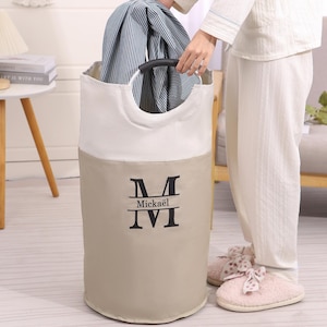 Personalisierter großer Wäschekorb mit Namen, Wäschekorb mit individuellem Namen, Aufbewahrungstasche für Kleidung, Badorganisator, Aufbewahrungstasche für zu Hause, Trauzeuge Geschenk