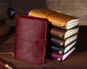 Diario de cuero grabado personalizado para hombre, libreta de cuero personalizada para él, diario recargable con nombre, diario con monograma, regalo para hombre