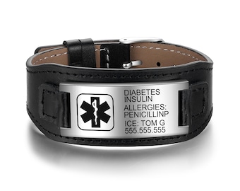 Adjustable Medical Alert Bracelets, Stainless Steel Medical Bracelet, Personalized Health Bracelet Engrave ID Name for Men