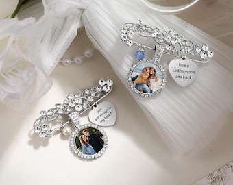 Broche personalizado con foto para ramo de novia, pin conmemorativo del novio "Algo azul", recuerdo de boda