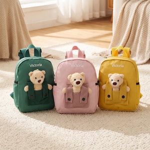 Custom Name Toddler Backpack,Kids Teddy Bear Backpack,Children's School Bag for Girls Boys,Personalized Preschool Book Bag,First School Gift