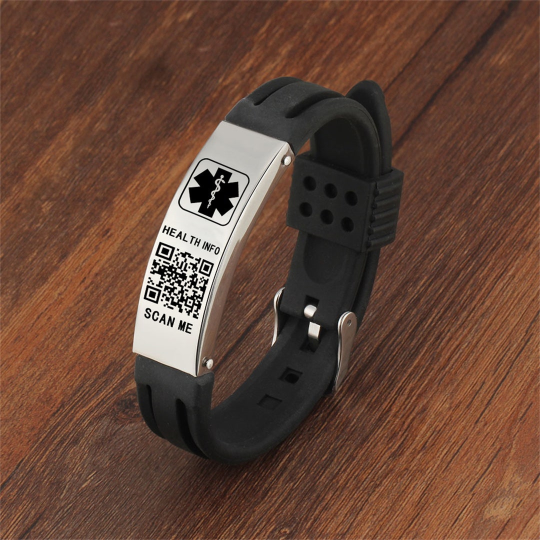 5 Color QR Code Medical Alert Bracelets for Men Waterproof Personalized