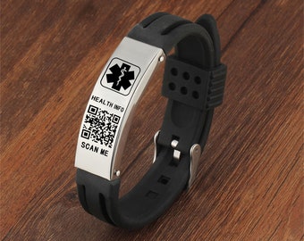 5 Color QR Code Medical Alert Bracelets for Men Waterproof Personalized Allergy Bracelet Women Emergency Contact