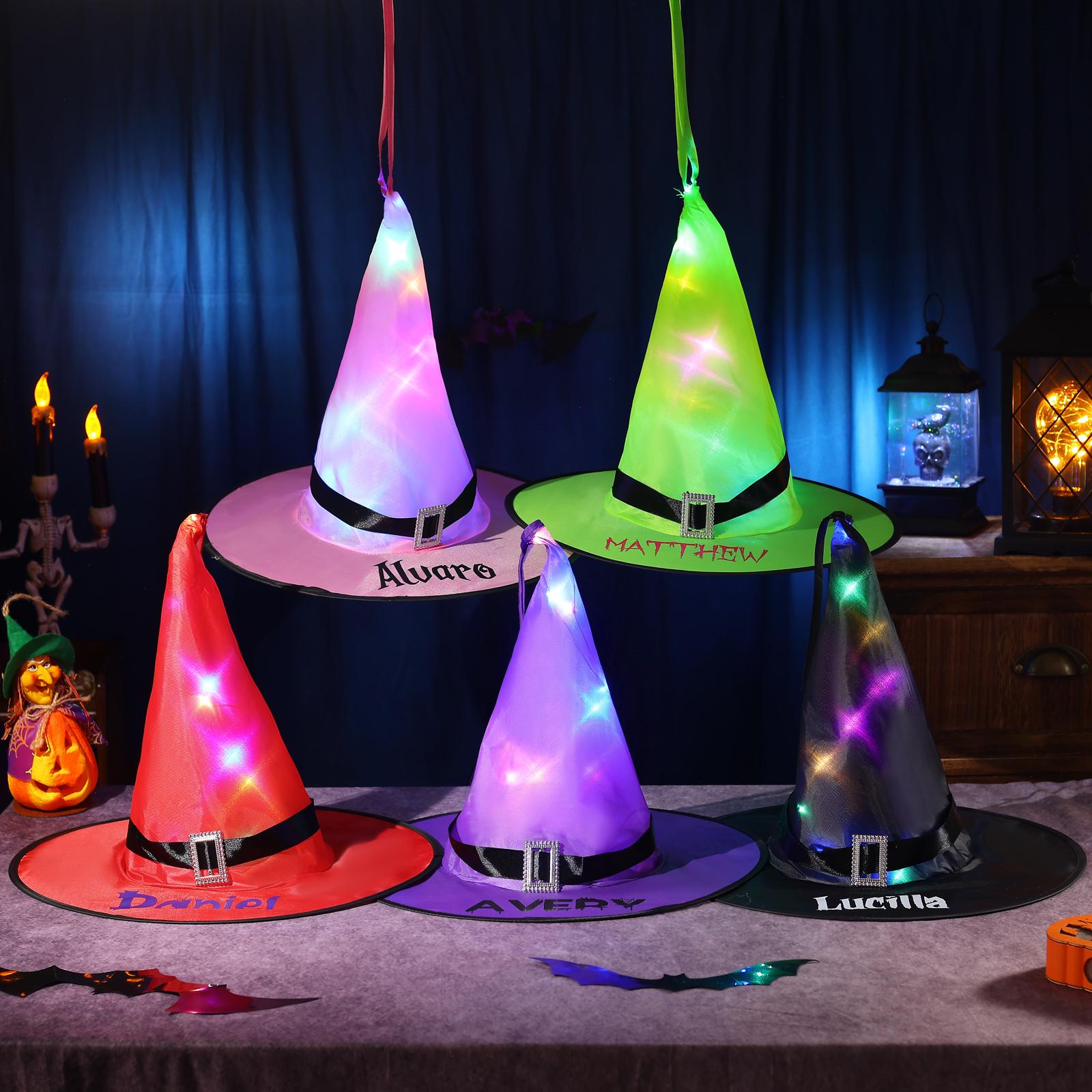 Personalized Halloween Lighted Witch Hat,Custom Name Halloween Party Hat,Glowing Witch Hats,Halloween Light Decoration Outdoor, Witchy Party