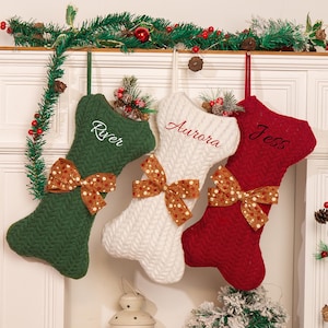 Personalized Christmas Dog Stocking,Dog Bone Christmas Stocking with Name,Custom Holiday Stocking for Dog,Embroidered Pet Stocking,Xmas Gift