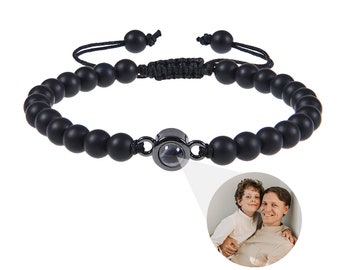 Bracelet photo pour homme en pierre de lave, bracelets de projection de photos pour femme, bracelet de perles photo, bracelet de perles avec photo à l'intérieur pour mari