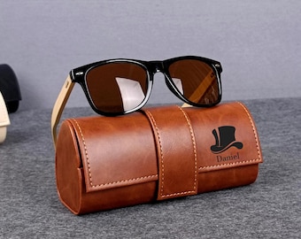 Personalized Mens Leather Sunglasses Box,Engraved Name Leather Sunglasses Case,Wedding Party Gifts, Groomsmen Gift, Anniversary Gift for Him