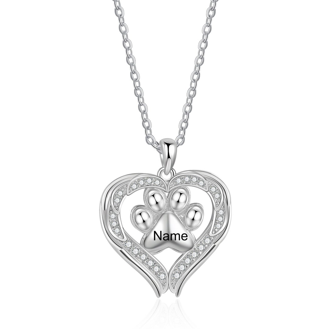 Custom Dog Paw Necklace With Name Personalized Dog Necklace Etsy