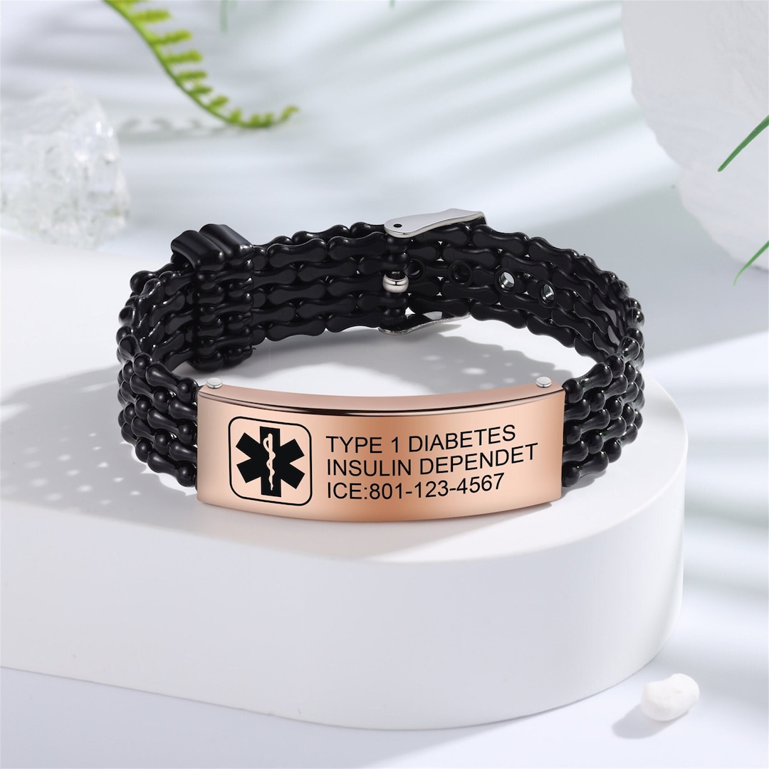 Adjustable Medical Alert Bracelets Stainless Steel Waterproof Sport