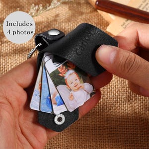 Porte-clés en cuir multi-photos personnalisé, porte-clés en cuir pour homme personnalisé, porte-clés avec photo, cadeau d'anniversaire, cadeau porte-clés photo pour la fête des pères