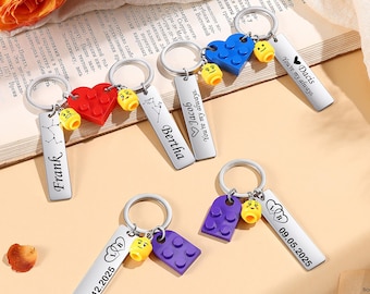 Juego de llaveros de corazón personalizados para parejas, 2 llaveros de corazones de ladrillo a juego, regalo personalizado para San Valentín.