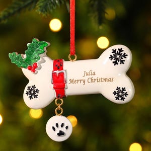 Personalised Christmas Dog Bone Ornament,Custom Dog Name Christmas Ornament,Resin Christmas Ornament,Xmas Tree Decoration,Pet Memorial Gift