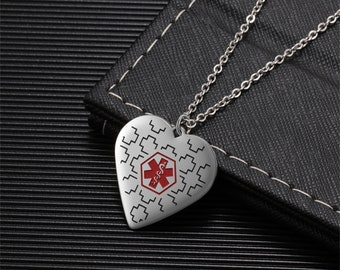 Collier d'alerte médicale personnalisé pour femmes hommes collier médical d'urgence d'étiquette d'identification médicale personnalisée