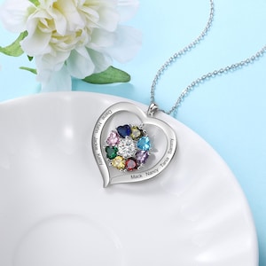 Personalized Heart Birthstone Necklace,Custom Name Engraved Necklace,Family Birthstone Jewelry for Mothers Day,Gifts for Mom Grandma