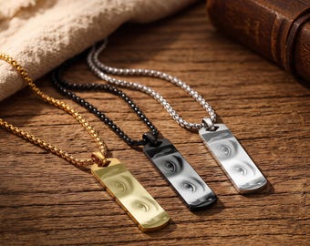 Personalized Human Eyes Necklace, Engraved Eyes Photo Necklace, Memorial Jewelry, Christmas Gifts for Him Husband Boyfriend Birthday