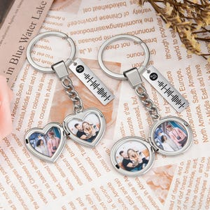 Personalized Heart Locket Keychain with Photo, Custom Engraved Keyring, Memorial Gift