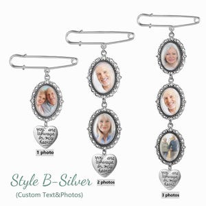 Custom Bridal Bouquet Charm, Personalized Memorial Photo Pin for Bride or Groom, Wedding Remembrance Gift image 17