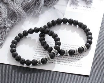 Bracelet de perles personnalisé pour homme, bracelet d'équilibre gravé personnalisé avec perles d'argent, cadeau bracelet prénom enfant pour la fête des pères, cadeaux pour papa