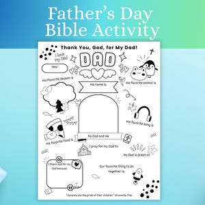 Faith Based All about My Dad Questionnaire | Fathers Day Sunday School Coloring Activity | Bible Craft Gift for Dad Gift from Kids