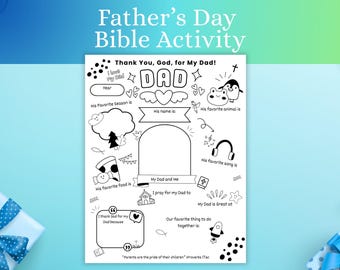Faith Based All about My Dad Questionnaire | Fathers Day Sunday School Coloring Activity | Bible Craft Gift for Dad Gift from Kids