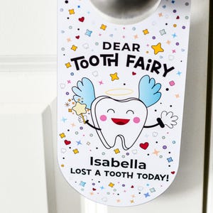 Colgador de puerta imprimible del Hada de los Dientes / Agregar nombre en Canva o Adobe Reader / Colgador de puerta con diente perdido / Carta del Hada de los Dientes