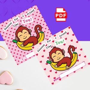 Valentinstag Klassenzimmer Karten | Zwei Bonus Lehrerkarten |Druckbare PDF | Valentinstag Affe Karten | Bananen für einen Freund wie Dich