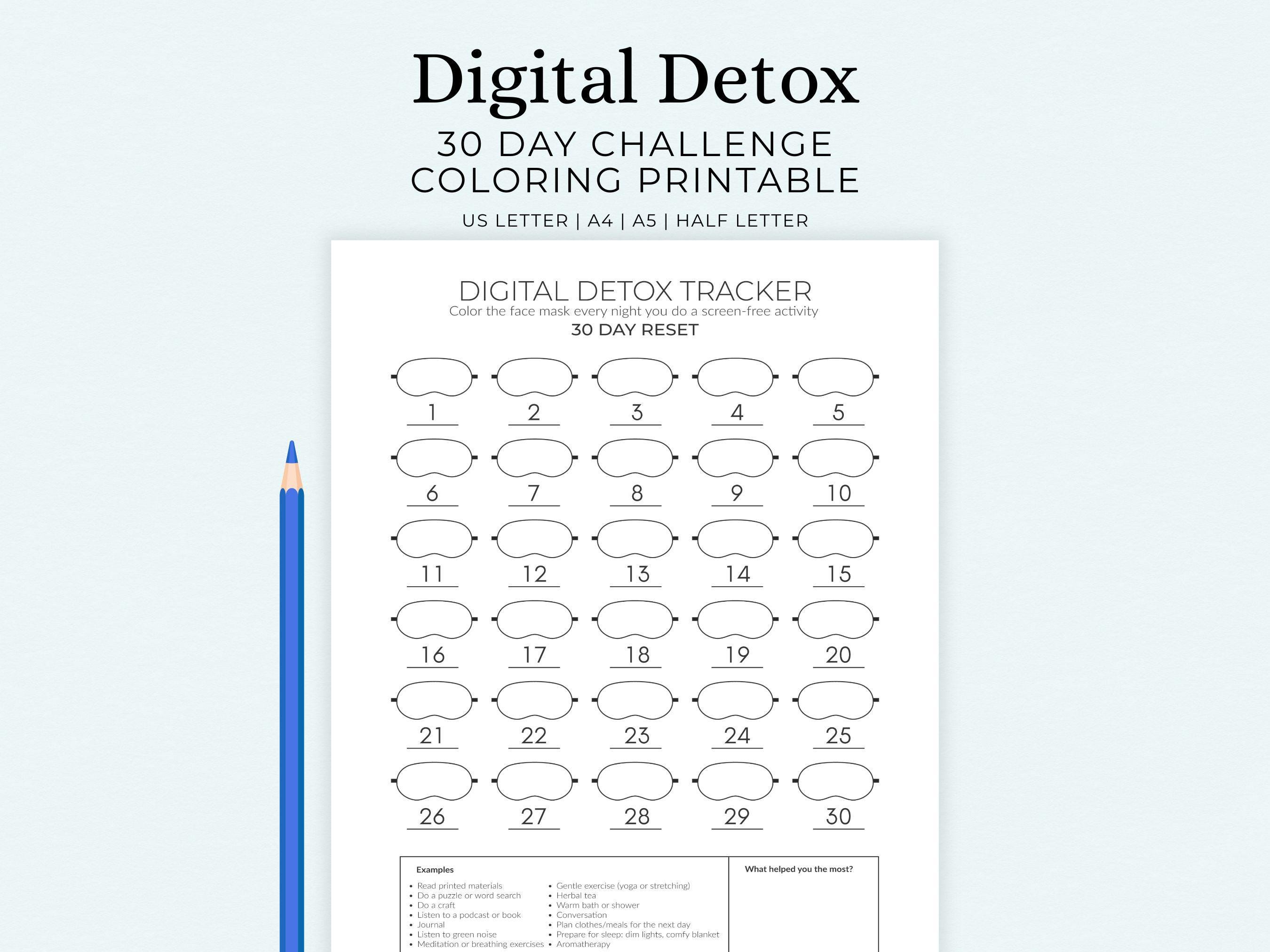 Digital Detox Coloring Printable Tracker 30 Day Challenge | Evening ...
