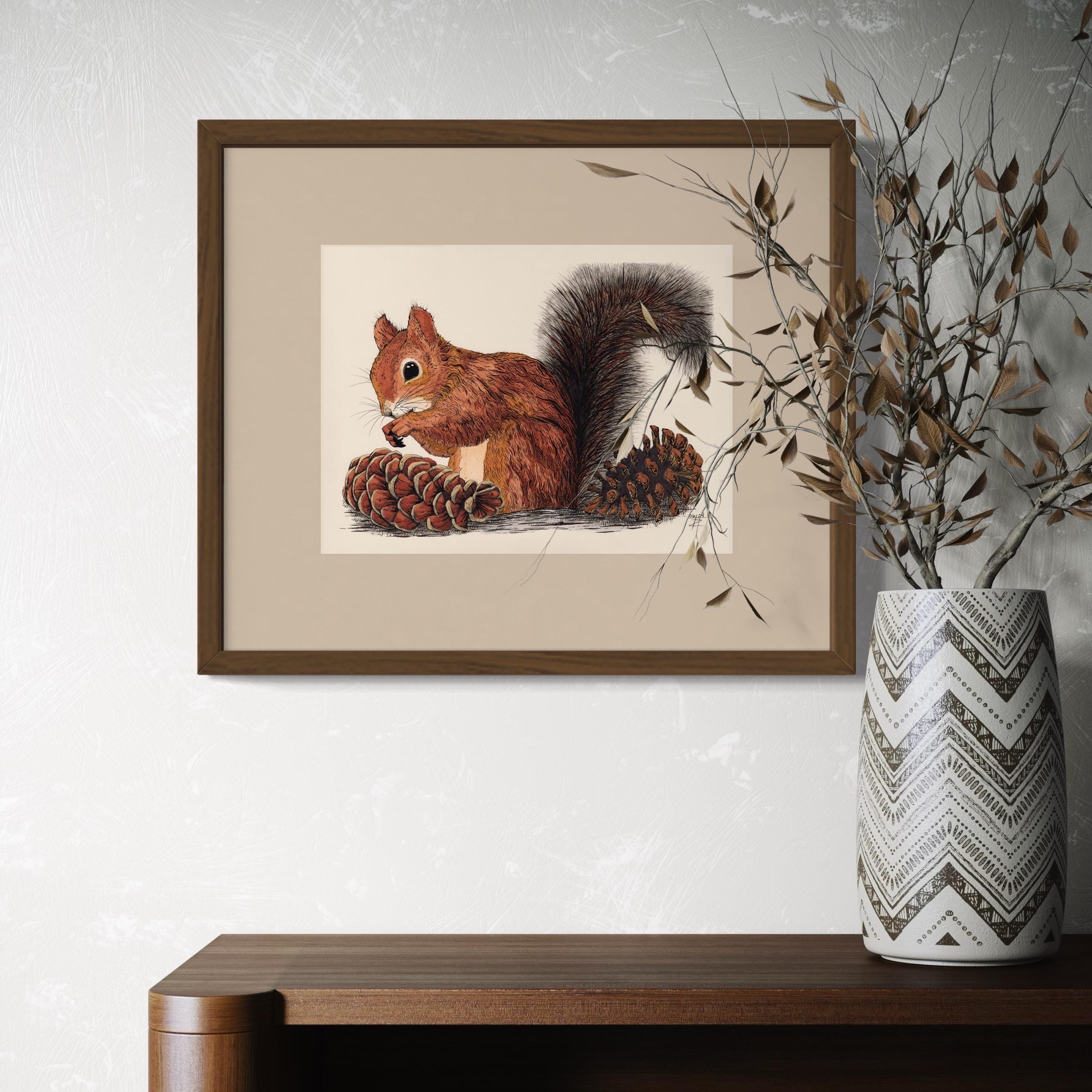 A Red Squirrel’s Treasure. Hand Drawn Pen and Ink Giclee Art Print. - Etsy
