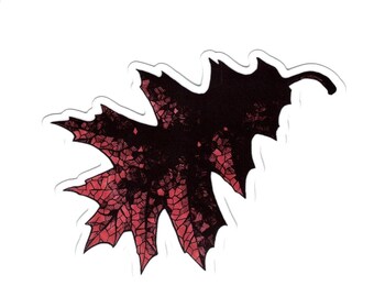 Hand Drawn Red Oak Leaf Vinyl Sticker, Waterproof Decal