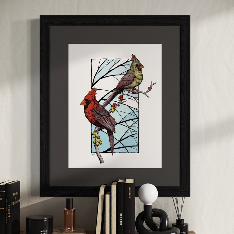 Love Birds. Hand Drawn Pen and Ink Northern Cardinals Illustration. - Etsy