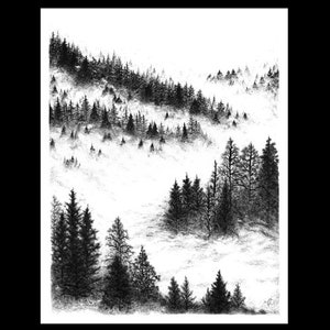 Cold Valley. Hand Drawn Black and White Pen and Ink Artwork.