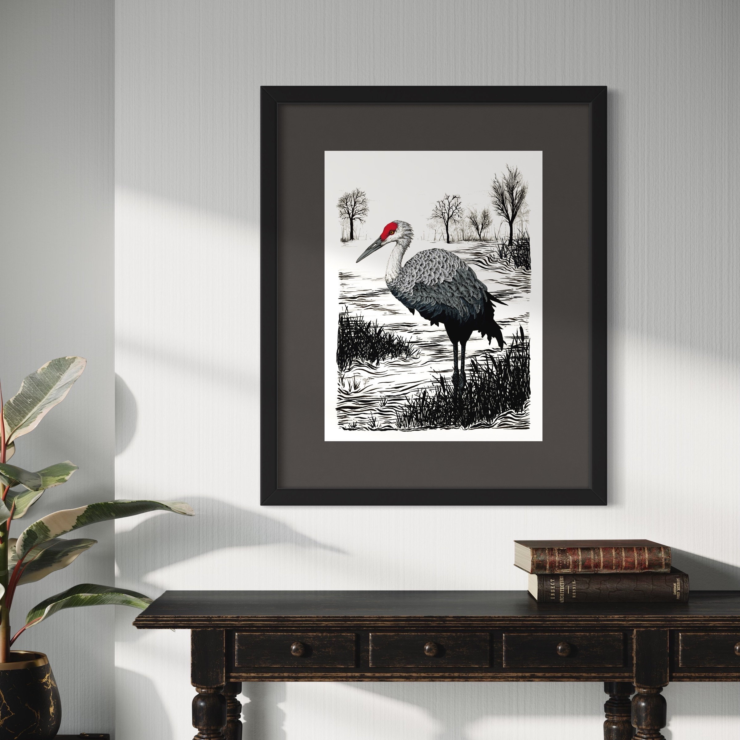Hand Drawn Sandhill Crane Pen and Ink Illustration, Nature Art ...