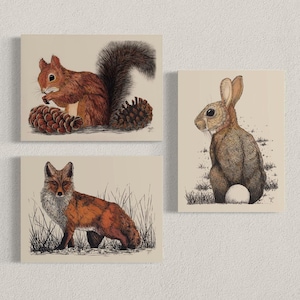 Cartes de voeux dessinées à la main (le paquet de 3 contient un lapin, un écureuil roux et un renard roux). Les cartes peuvent être échangées avec d'autres personnes sur mon site