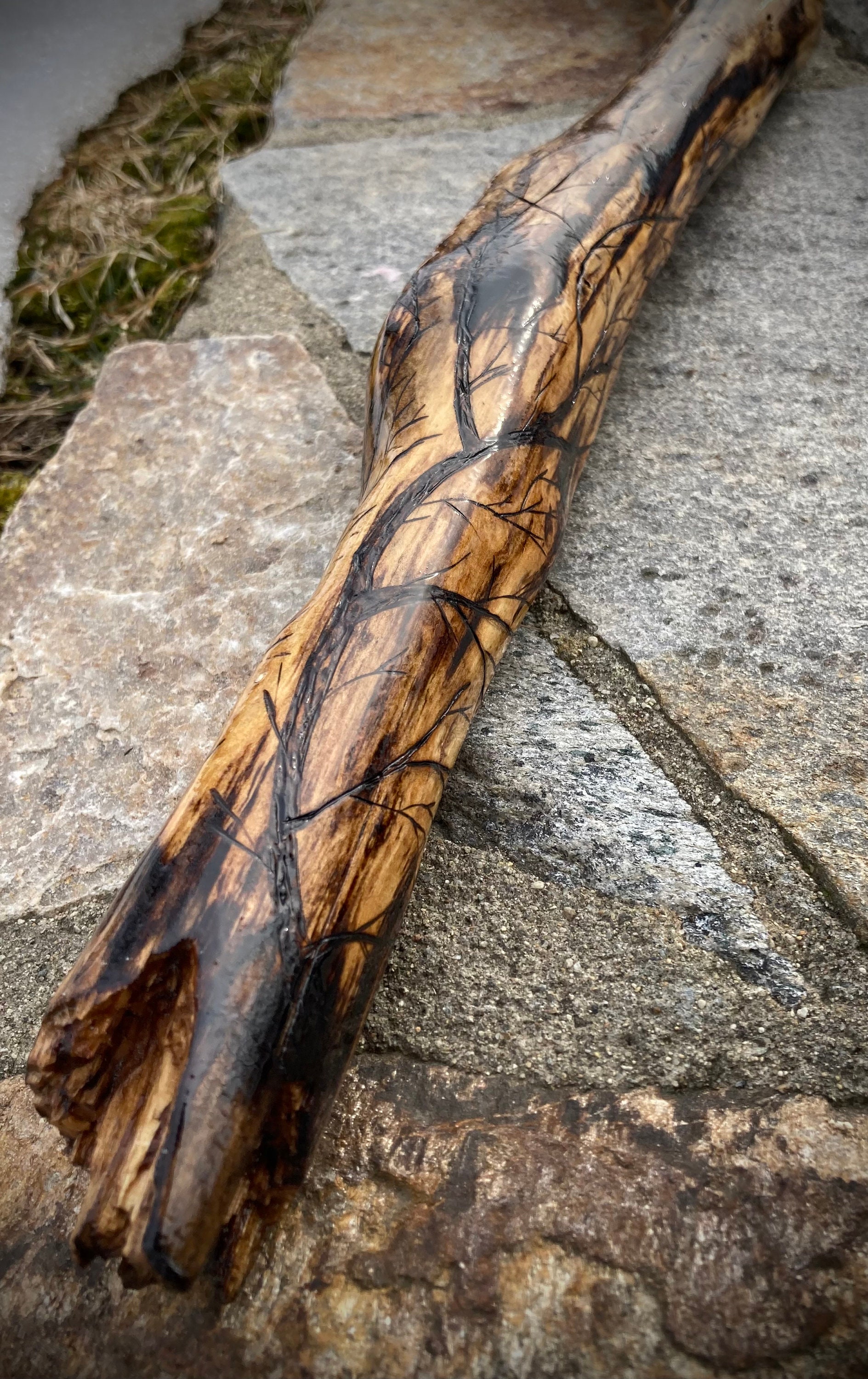 Wood Burned Walking Stick Etsy