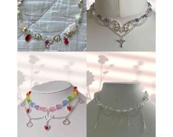 Collier de perles Fairycore Papillon Fraise NANA Anime Kpop Ange Cottagecore egirl alt grunge kawaii y2k