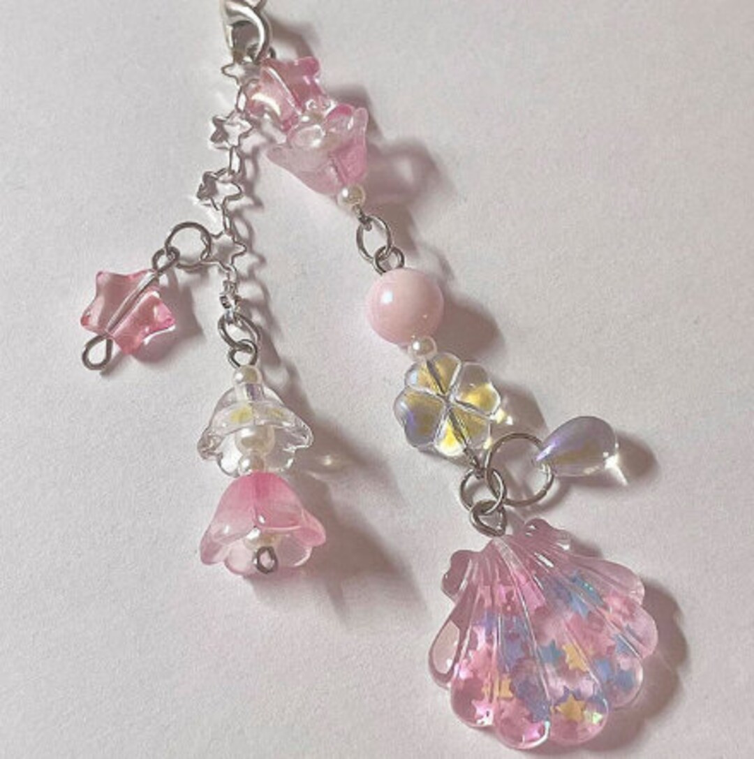 Seashell Shell Flower Flower Cell Phone Key Chain Keychain Phone Charm Strap, Beaded Phone