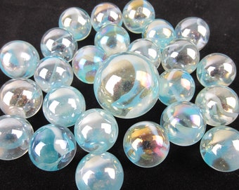 25 Glass Marbles ICE QUEEN Blue/White Clear Iridescent game pack Shooter