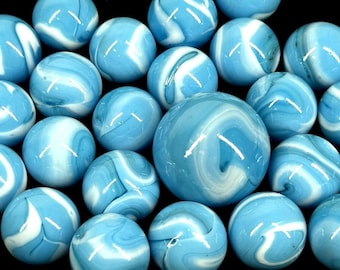 Pack de juego de 25 canicas de vidrio AIR azul/blanco Shooter Swirl