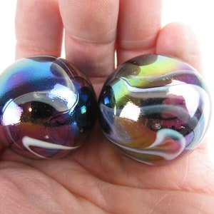 2 Boulders35mm MILKY WAY Marbles glass ball oil slick large huge Swirl
