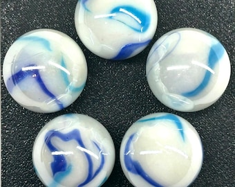 Canicas de vidrio TIGER SHARK blancas/azules de 25 mm (1 pulgada) SHOOTER Taw (Lote de 5)