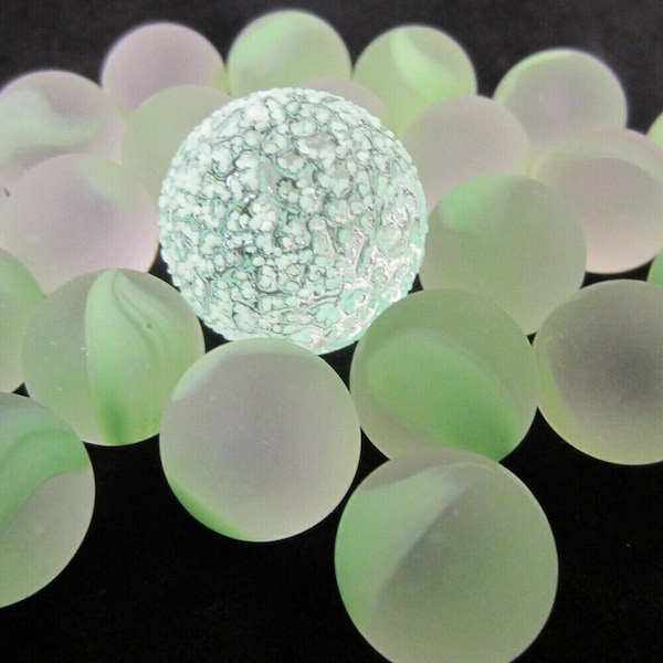 25 Glass Marbles MOON GLOW Green game pack Shooter