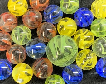 25 Glass Marbles Spiral Galaxy Confetti Spaghetti Cat Eye Red/Yellow/Blue/Green Cats Eyes Pack Shooter